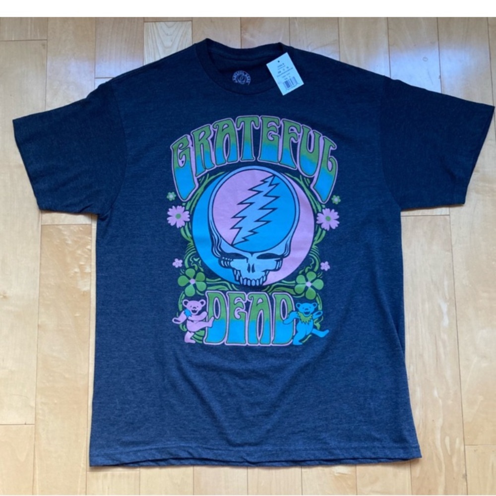 Grateful Dead Band Tee - Dark Gray with Blue and Pink
